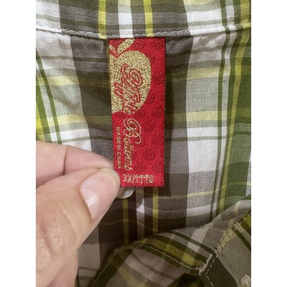 Apple Bottoms Women Green Plaid Button Up Western Shirt Long Roll Tap Sleeve 3XL - Picture 6 of 15